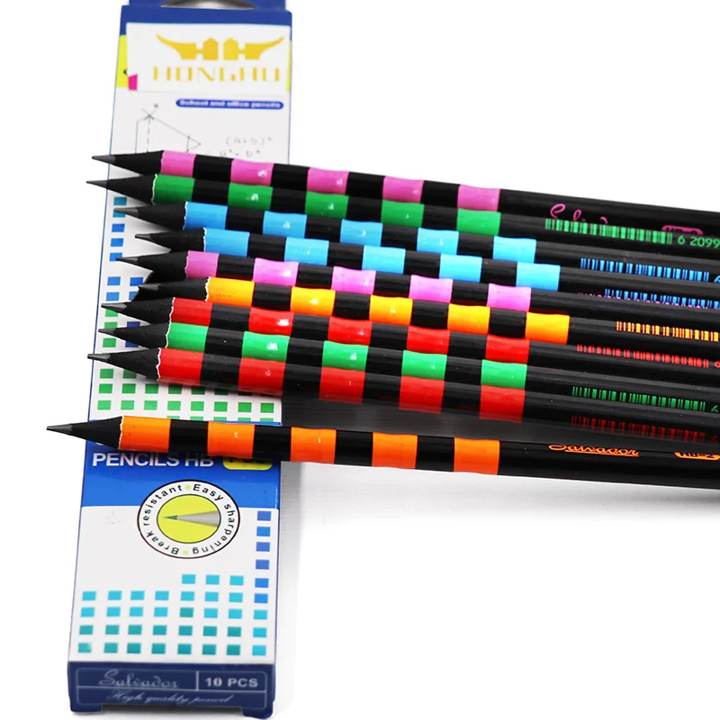 2.2mm HB pencil black wood BAMBOO shaped with eraser Wooden School Packaging Office.