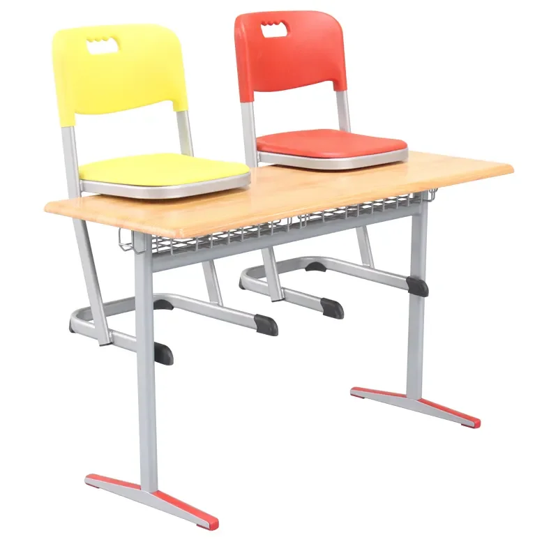 University College 2 Person Double Table Classroom Furniture Wooden School Student Desks And Chairs Set