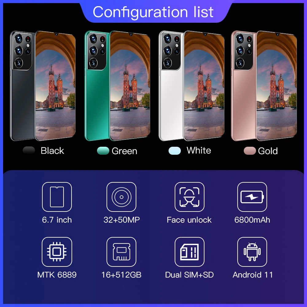 Factory Direct Sale S21 Ultra 16GB+512GB Android Smartphone With Stylus Support 4G 5G Network Super Endurance Mobile Phone