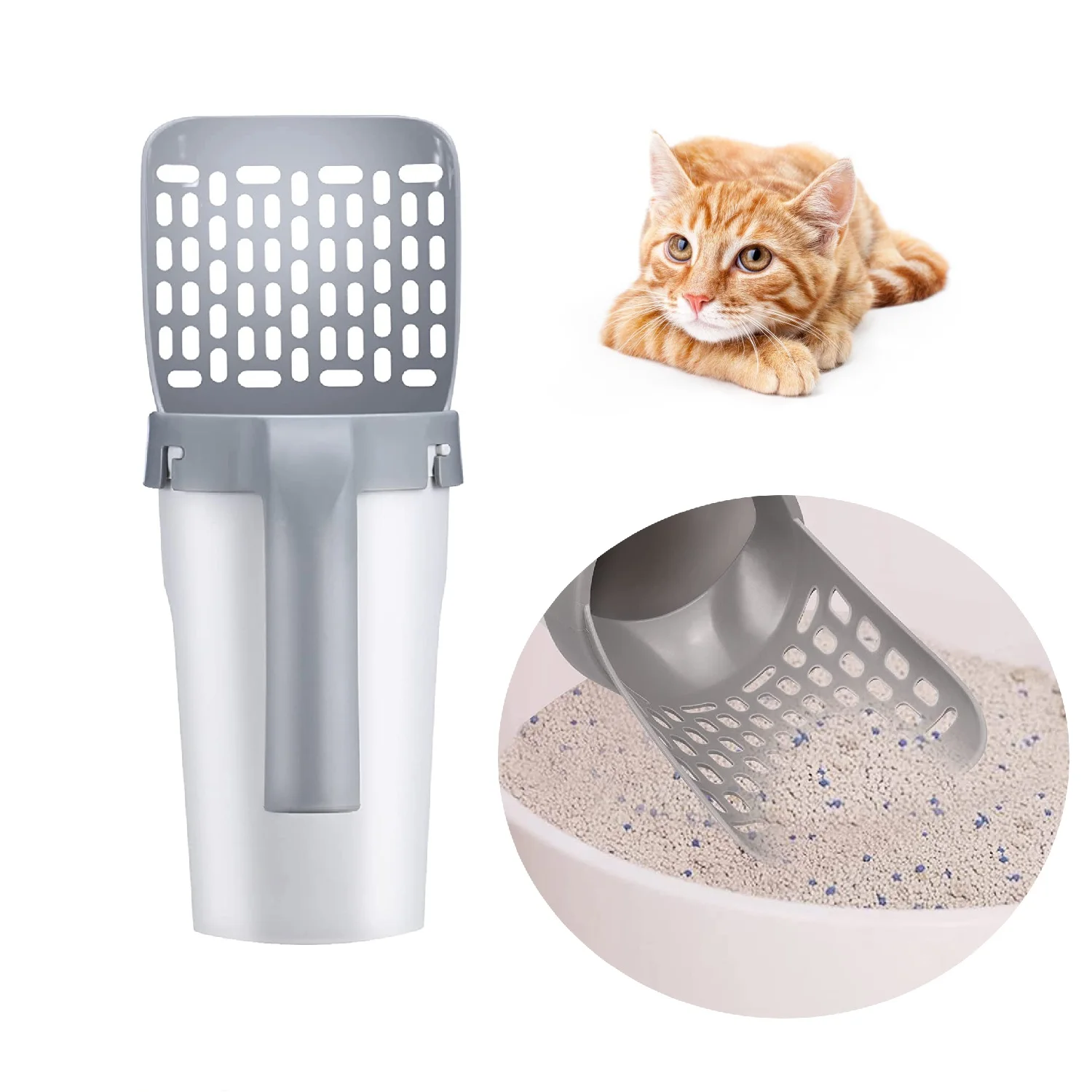 OEM Pet Accessories Poop Cleaning Cat Litter Scooper Shovel With Waste Can