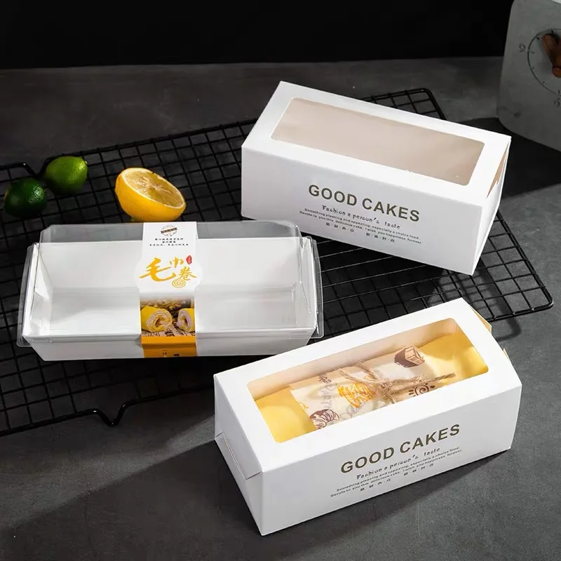 Wholesale Baking White Cake Packaging Box Roll Transparent Strip Packaging Drawer Box Paper Cake Box