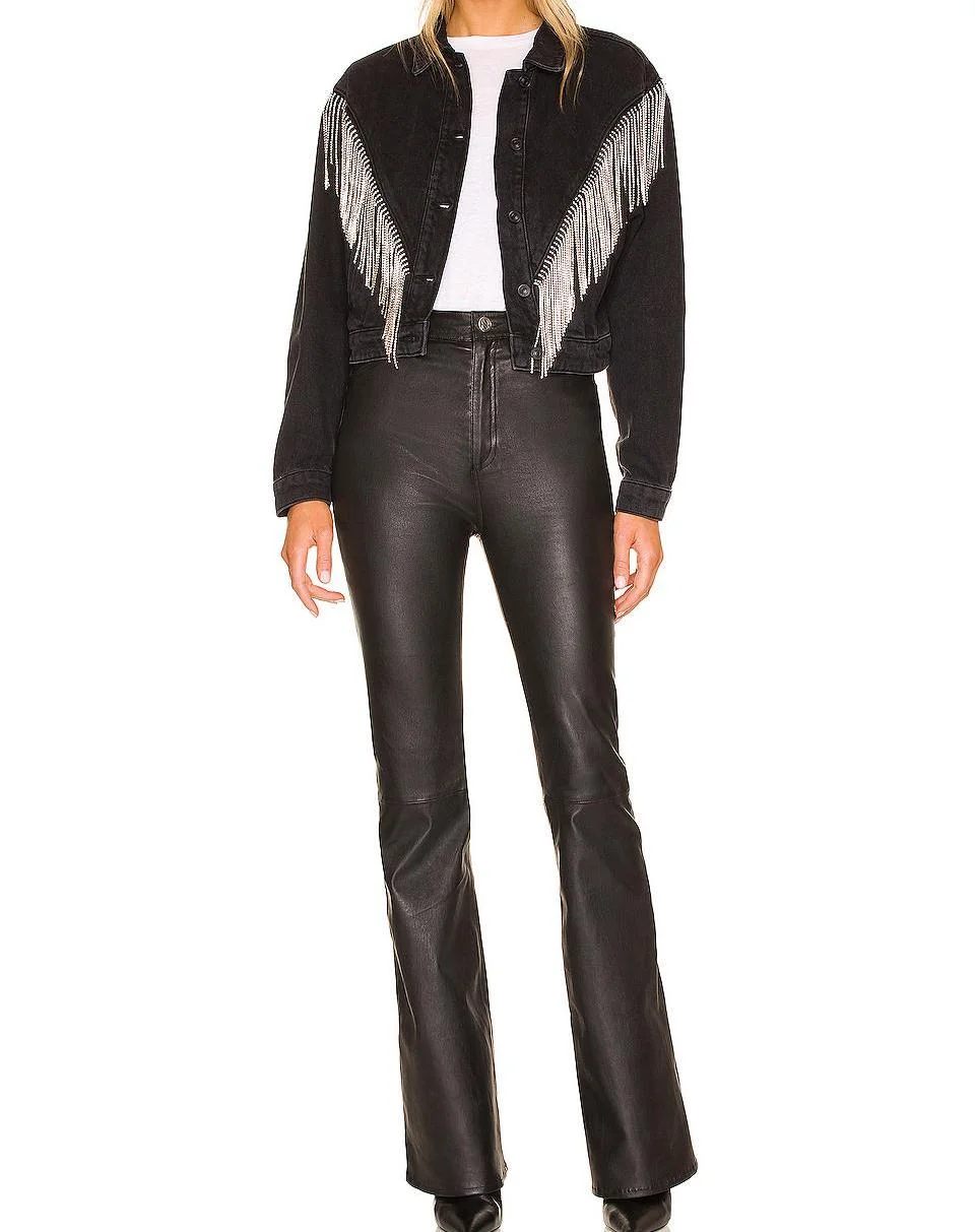 Bulk Wholesale Women Designer Jackets Rhinestone Fringe Tassel Formal Jean Jacket with Logo