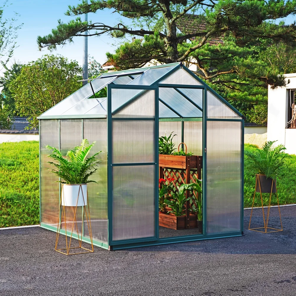 Popular Walk In Waterproof Polycarbonate Aluminium Frame Garden Aluminum Greenhouse with Steel Base for flower Seed