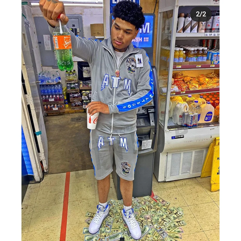 Newest Customized Sweat Suit Men shorts Jogging Sports reflect Sweatsuit Suits Wholesale side stripes reflective tracksuits