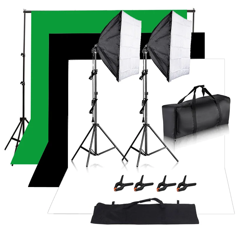 Studio lighting Kits Photography Umbrella Green Screen Softbox Set Bi-Color Soft Box Light Kit With Backdrop Stand