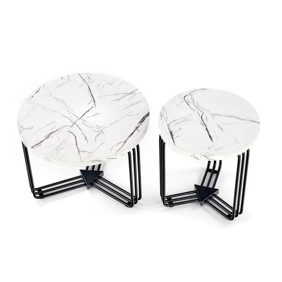 2024 Modern Round Coffee Table For Living Room Nodic Nested Hot Selling  Home Furniture Luxury Marble Effect Top Center Table