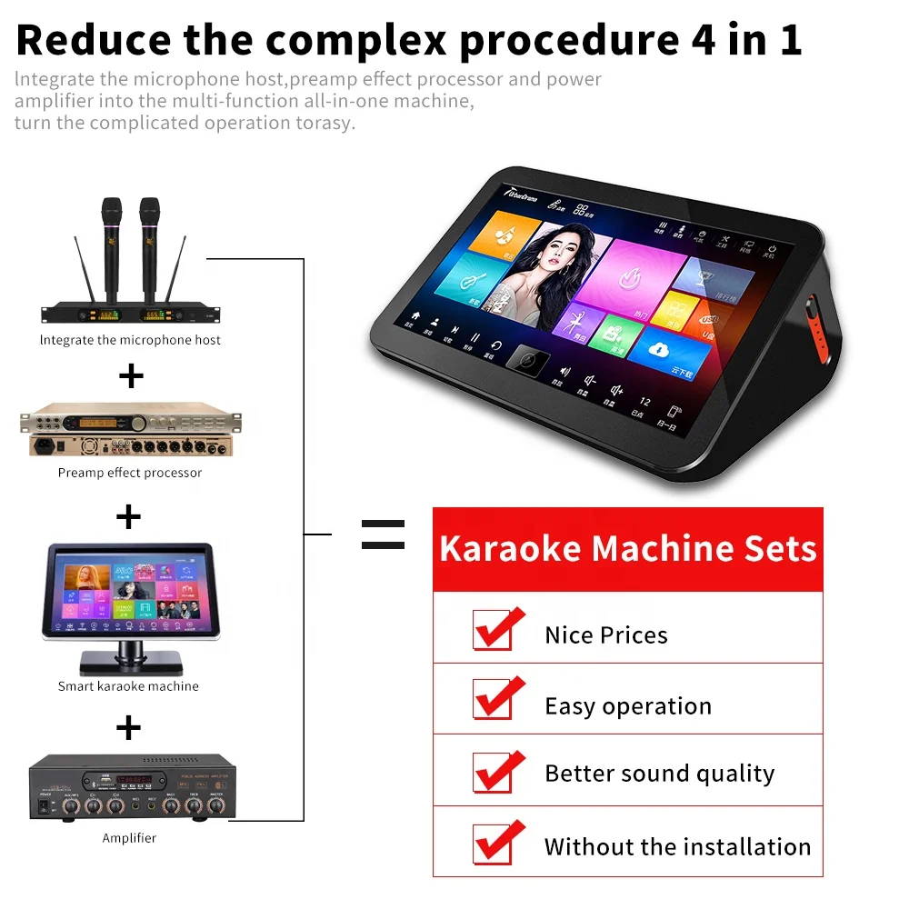 
15.6 Wifi 2TB Power Amplifier All-in-one KTV Karaoke Machine System with Wireless Microphone and Speakers 