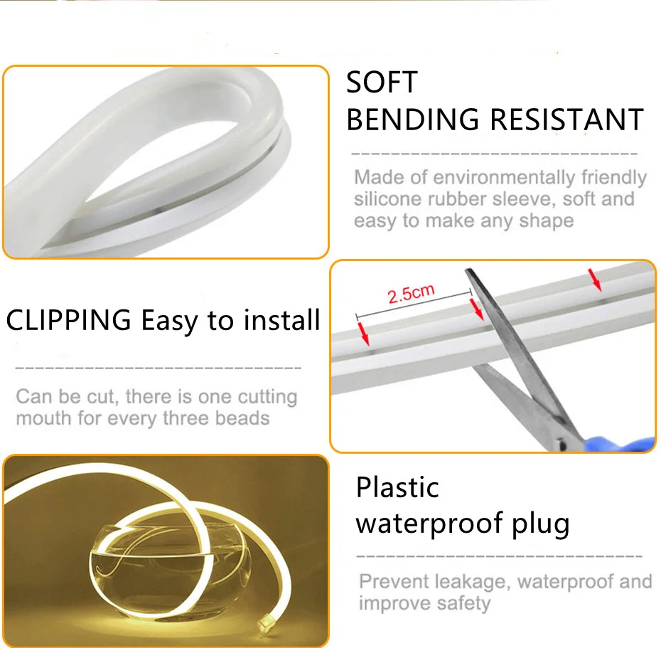 1 см 2 5 набор неоновых ламп 12 В гибкий свет с низким напряжением 6*12 силиконовая лента блистерная упаковка