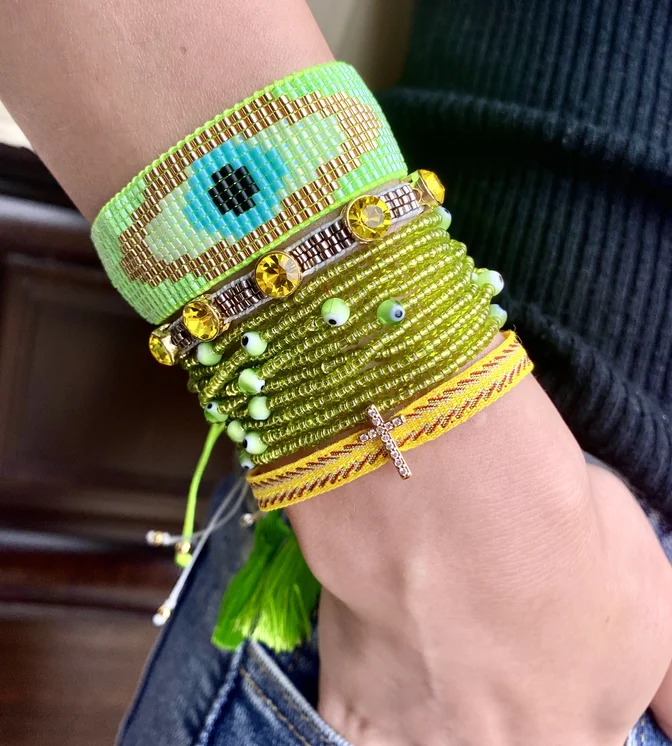 Wholesale and retail eyes miyuki hand-woven bracelet beauty goddess fan multicolor copper micro diamond cross bracelet
