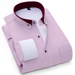 Cotton Business Casual Dress Shirt Men Winter Long Sleeve Warm Thick Shirts
