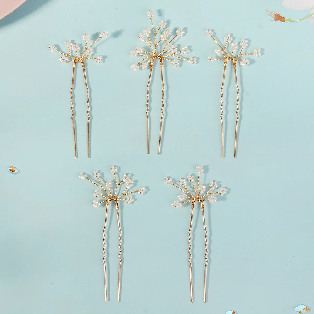 5 Pieces Pearl Crystal Bridal Hair Pins Flower Wedding Hair Piece Vintage Hair Accessory Party for Bride, Bridesmaids