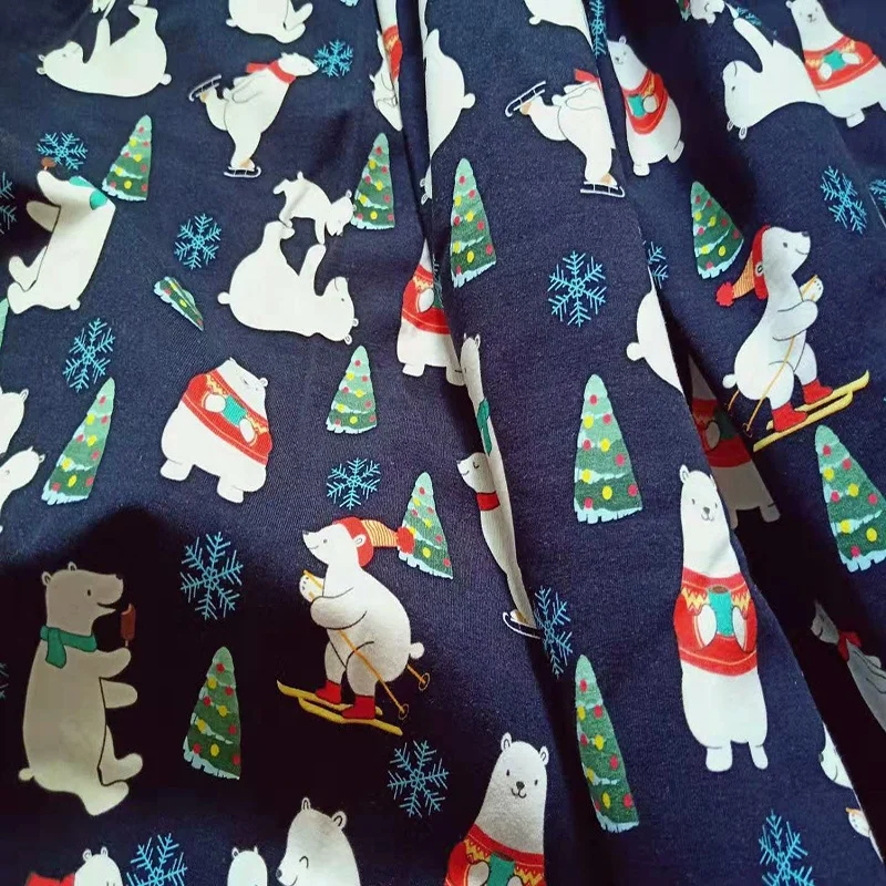 Custom Printed Christmas Bear Cotton Jersey Knitted Spandex Fabric For Kids Clothing