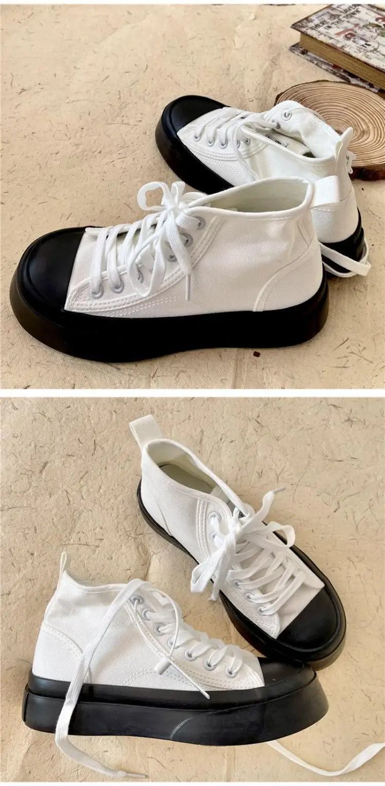 High top canvas shoes for women with thick soles and high heels, Korean version versatile casual sponge cake board shoes trend 7