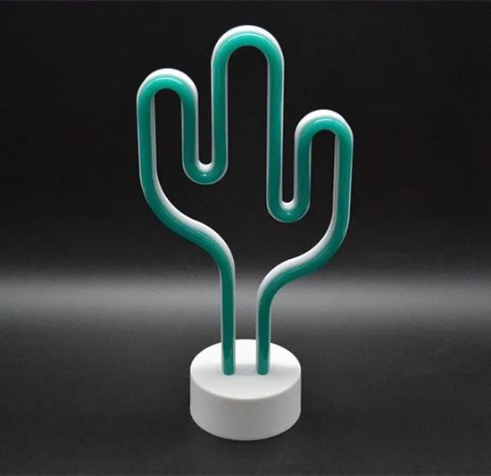 Cactus Shaped with Green Lamp Mini 3D Table Desk NightLights Baby Kids Flexible Led Neon Light With Baser For Home Decor Bedroom