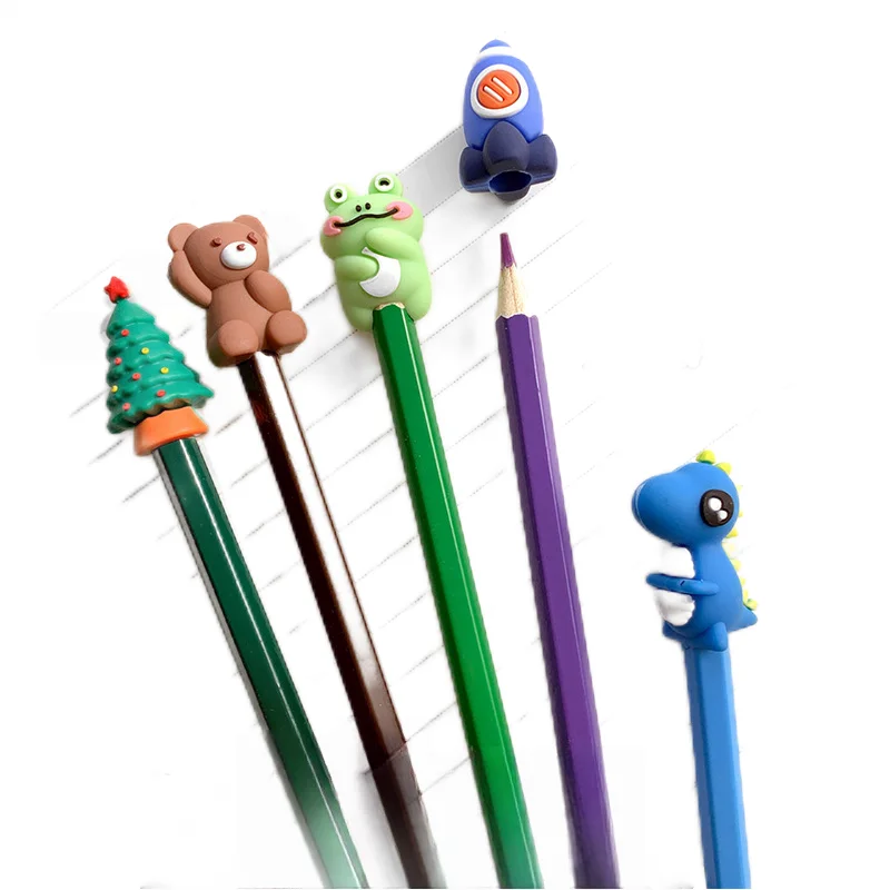 Manufacturer Custom Soft PVC Pen Cap 3D Cartoon Silicone Animals Pencil Cap Cover Ornament Cartoon Pencil Toppers