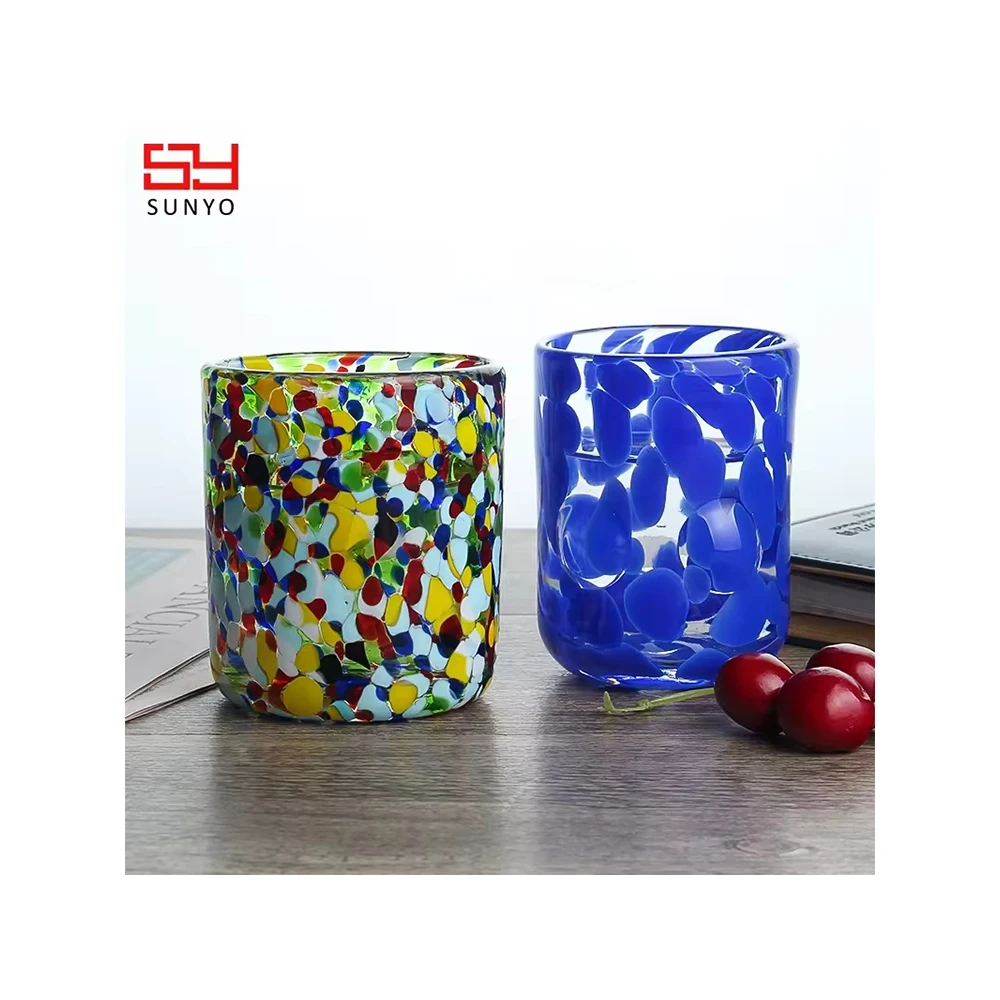 10oz Thick Rim Strong Enough Handmade Customized Colored Dot Drinking Water Glasses Tumbler