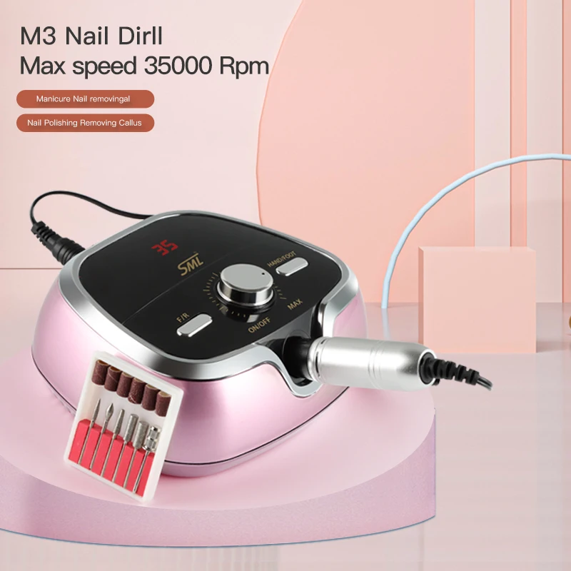 SML M3 Electric Nail Drill Art File Machine for Acrylic Nail Manicure Pedicure with Pedal Buffer Professional Beauty Salon use