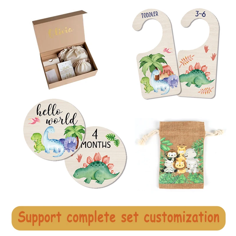 Custom Newborn Hello World Wooden Baby Monthly Milestone discs Wood Sign Cards Discs Shower Souvenir Gift Baby Milestone Cards