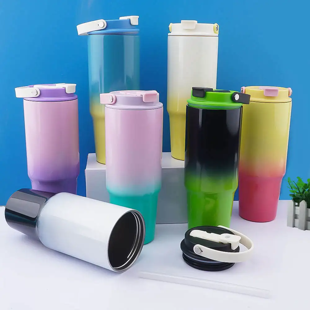 30oz Double Wall Stainless Steel Water Bottle with Handle Insulated Vacuum Gradient Thermos for Travel & Camping Camp Cups