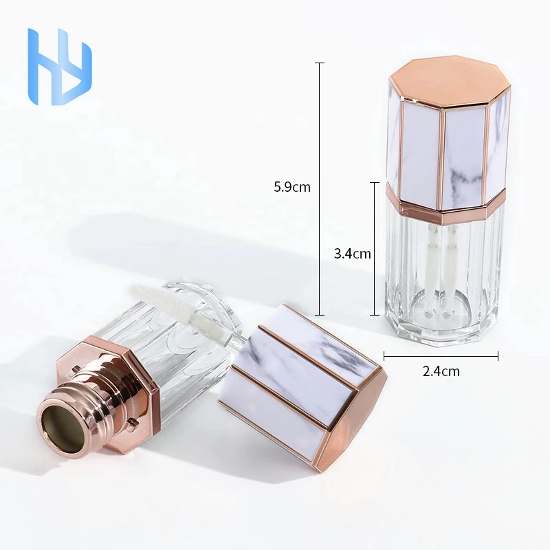 Low Moq Custom Popular Sexangle Marble Lip Gloss Tube