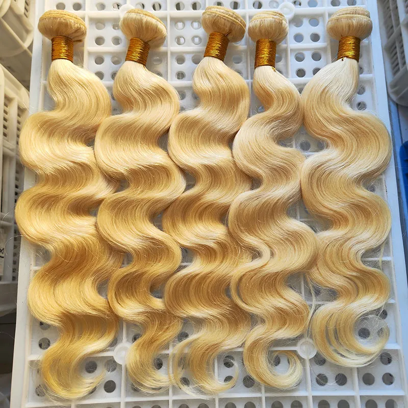 В наличии блонд 613 Body Wave 20 дюймов оптовая продажа русские бразильские натуральные человеческие волосы поставщик удлинитель Плетеный пакет и набор застежек