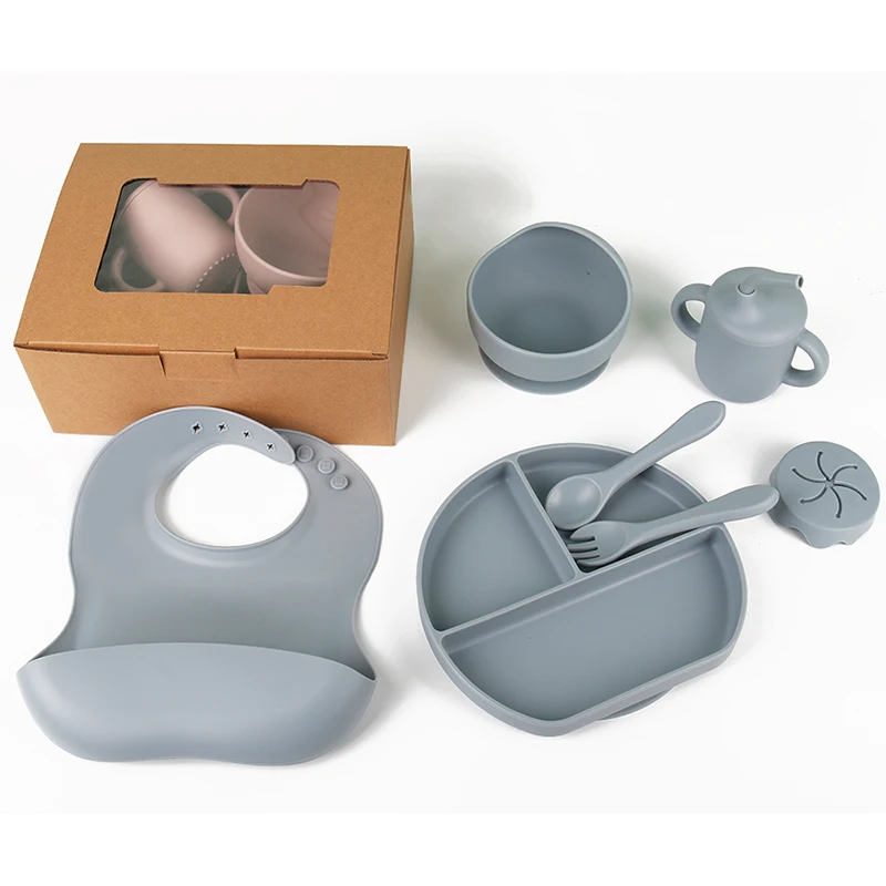 Toddler Tableware Utensils silicone plate Bibs Divided Plate Suction Bowl Feeding Spoon silicone feeding set baby