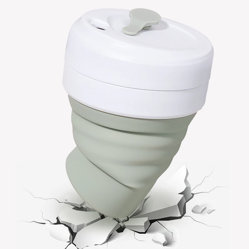 Custom Reusable 12 16 oz Portable Foldable Silicone Folding Collapsible Silicon Travel Coffee Cup Mug To Go