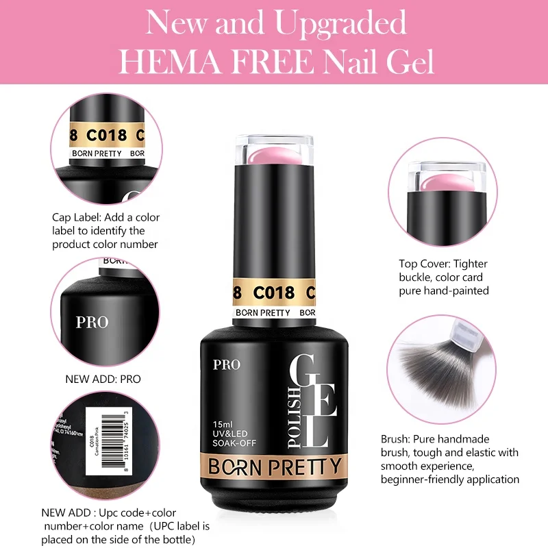 BORN PRETTY PRO Professional 15ml Color Glitter UV Nail Gel Polish Very Good Quality Odorless Semi Permanent Nails Gel Varnishes