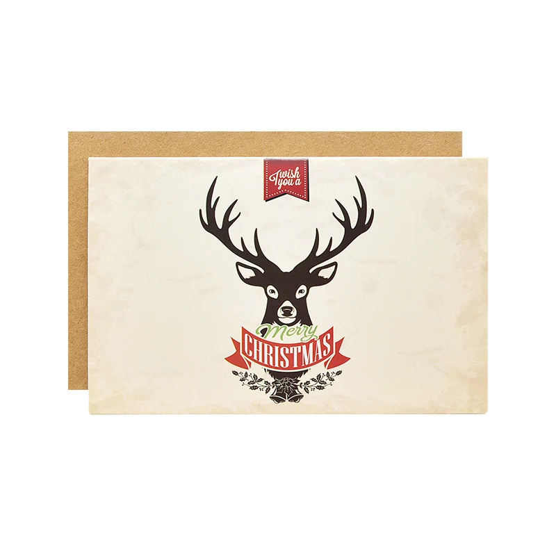 Custom printing kraft paper envelope merry christmas fold blank greeting cards