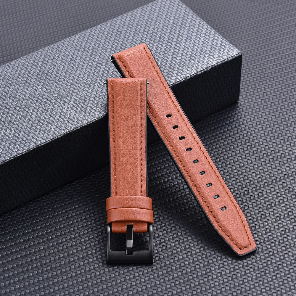 JUELONG Быстросъемный черный PVD ремешок для часов из натуральной кожи водонепроницаемый силиконовый резиновый Гибридный 18 мм 20 22