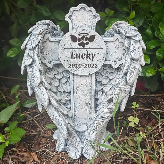 garden ornaments crafts Personalized Angel Cross Engraved Pet Memorial Stone