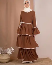 Arabian Women Robe Dress Long Skirt Islamic Clothing Muslim Fashion Gown Cake Layer Women Black and White Abaya Dress