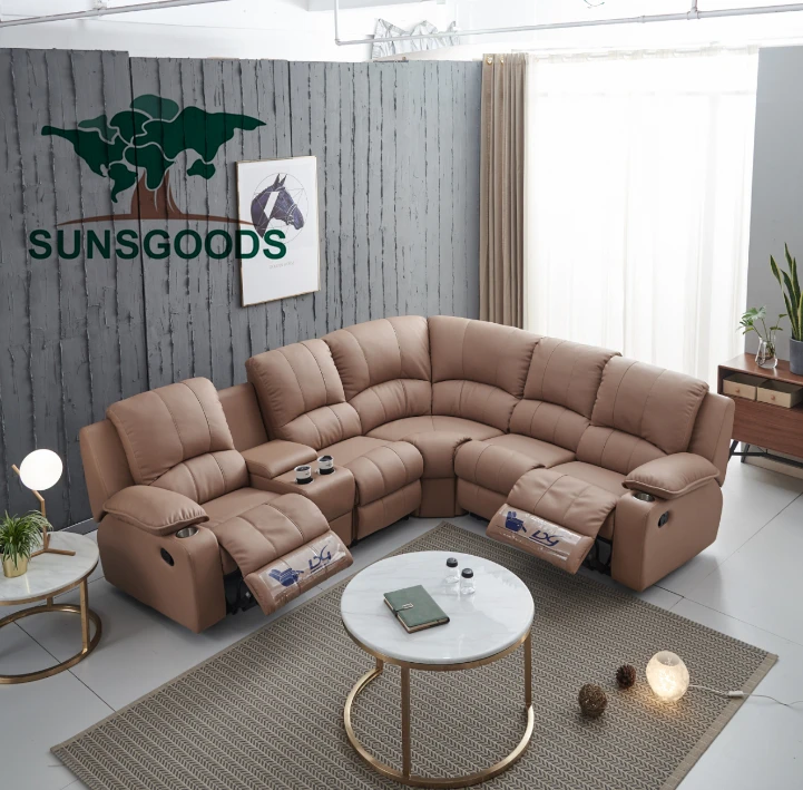 Прямая продажа с фабрики, современный удобный тканевый кожаный угловой диван для гостиной на 7 мест, новейший дизайн, кресло с откидывающейся спинкой