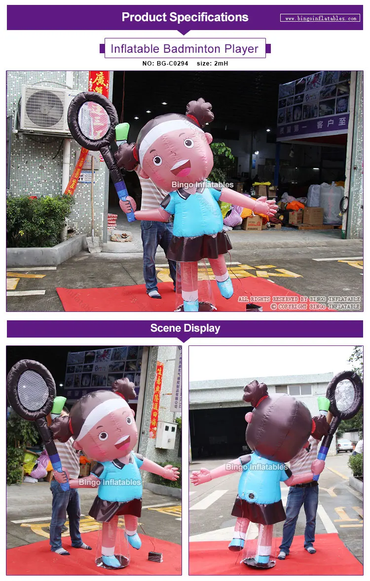 Customized 2 M Giant Inflatable Badminton Player Model Advertising Inflatable Sport Girl Cartoon Design For Events Decor