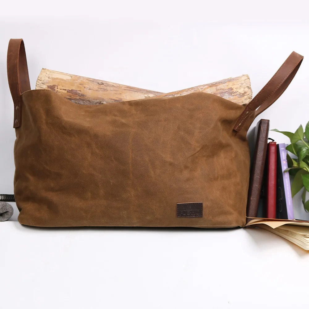 CHANGRONG пользовательская коричневая кожаная ручка Вощеная Холщовая Сумка для переноски бревен