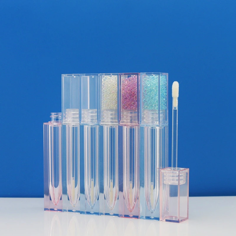 New Design 6ml Pink Lip Gloss Tube Clear Square Lip Gloss Container Thin Lipgloss Tube with Custom Logo