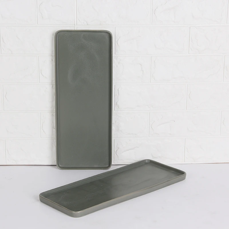 Sample Style Rectangle Dark Gray Color Fruit Salad Plate Porcelain Tableware Cheap Ceramic Dish Plate