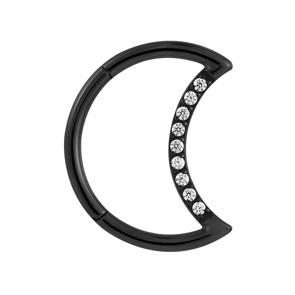 Superstar Manufacturer G23 titanium moon-shaped inlay zircon hinged segment clicker septum nose ring body piercing jewelry