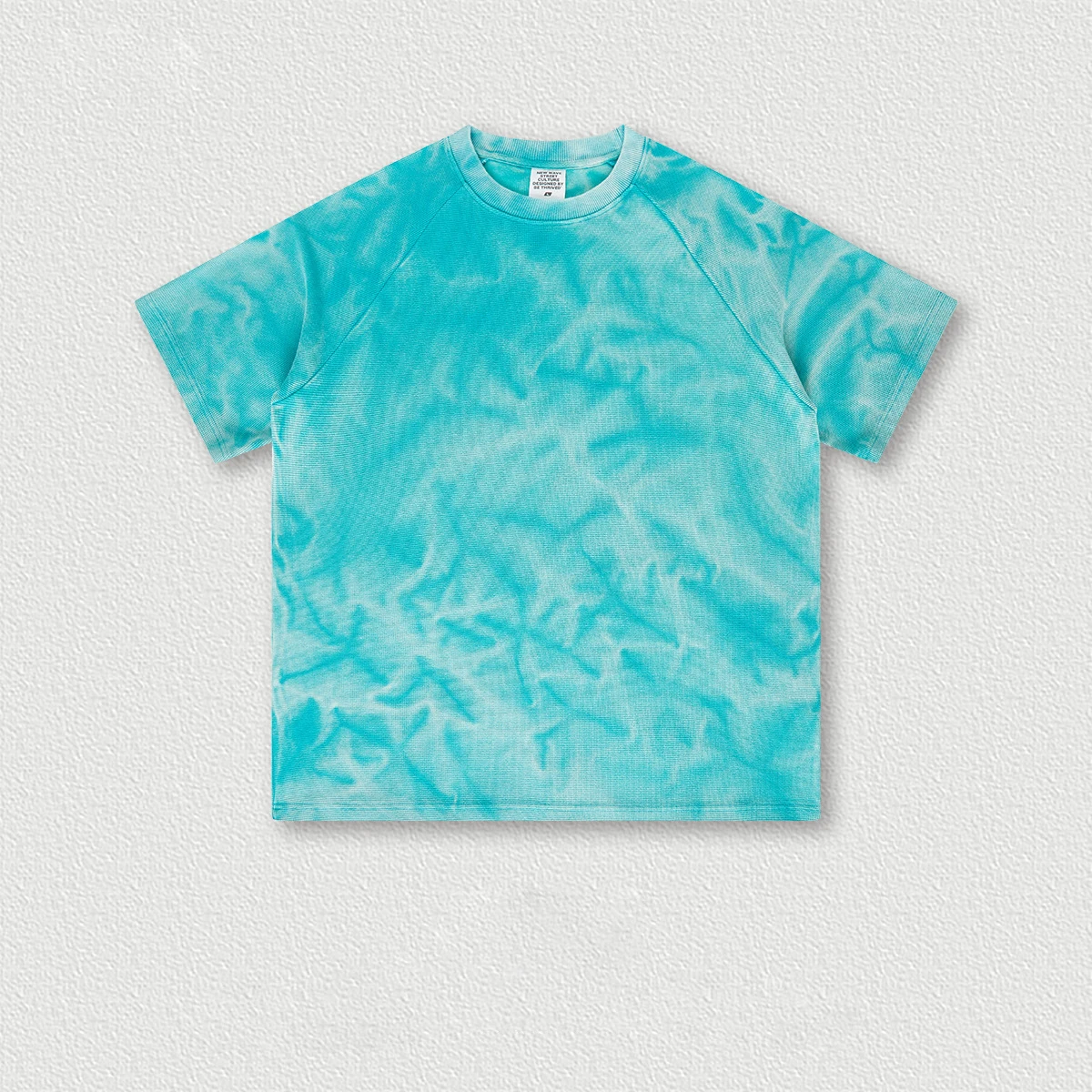 Water ripples wash wash worn shoulder waffle t-shirt retro loose fashion brand short-sleeved man