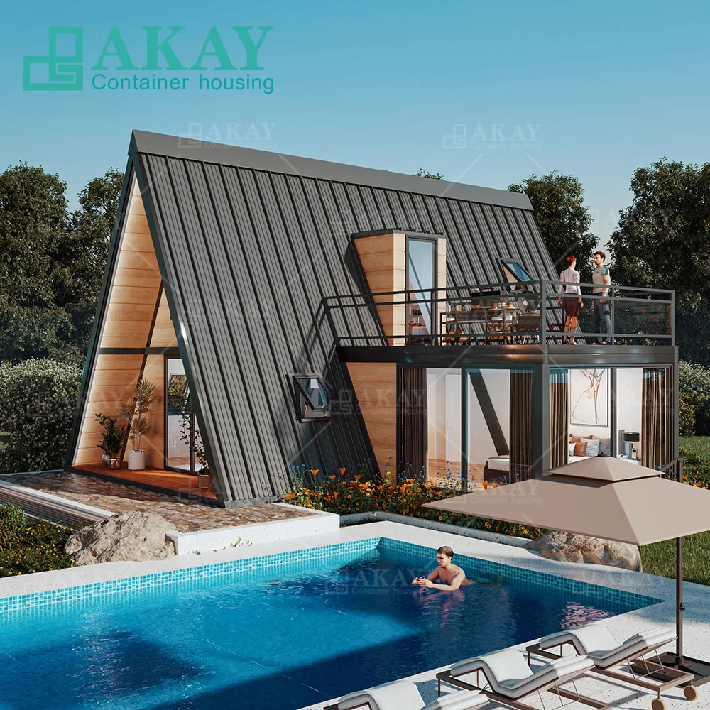 Prefab Homes Modular Prefabricated House A-Frame houses Triangular Luxury Villas Fast Install Container House with Terrace