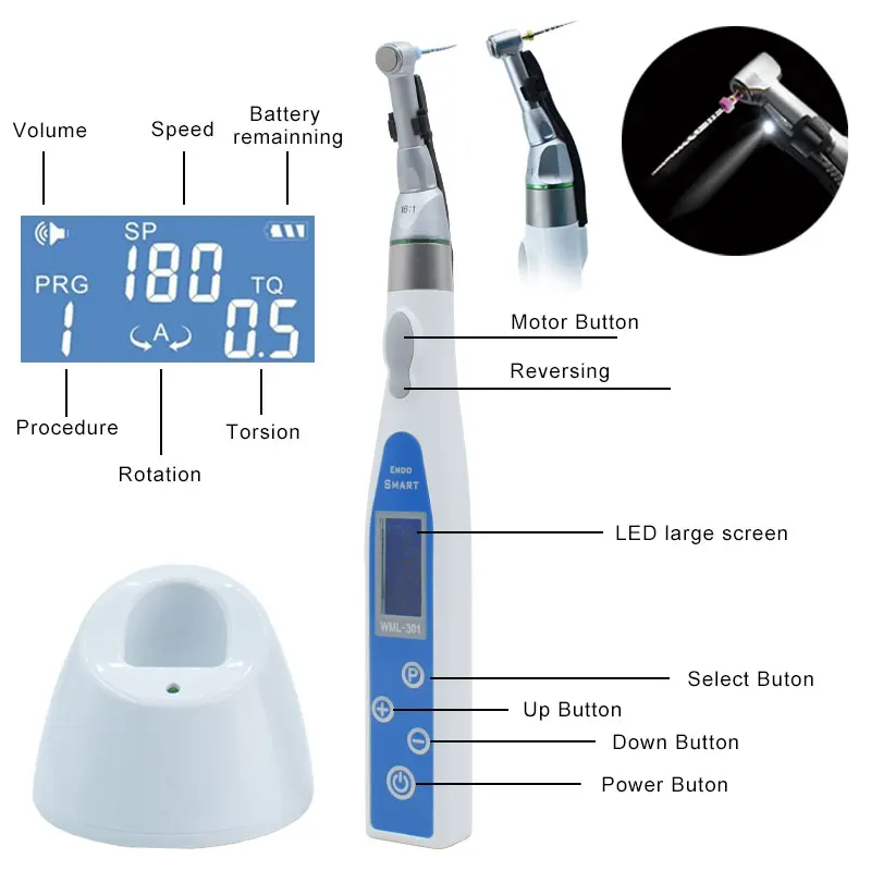 Wireless Dental LED Endo Motor With 16:1 Contra Angle 9 Working  Program for Dental Clinic Endodontic Instrument