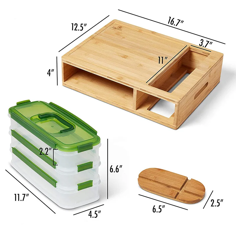 Wholesale  Bamboo Trays collecting Wood Cutting Storage Organizer Board With 4 Containers
