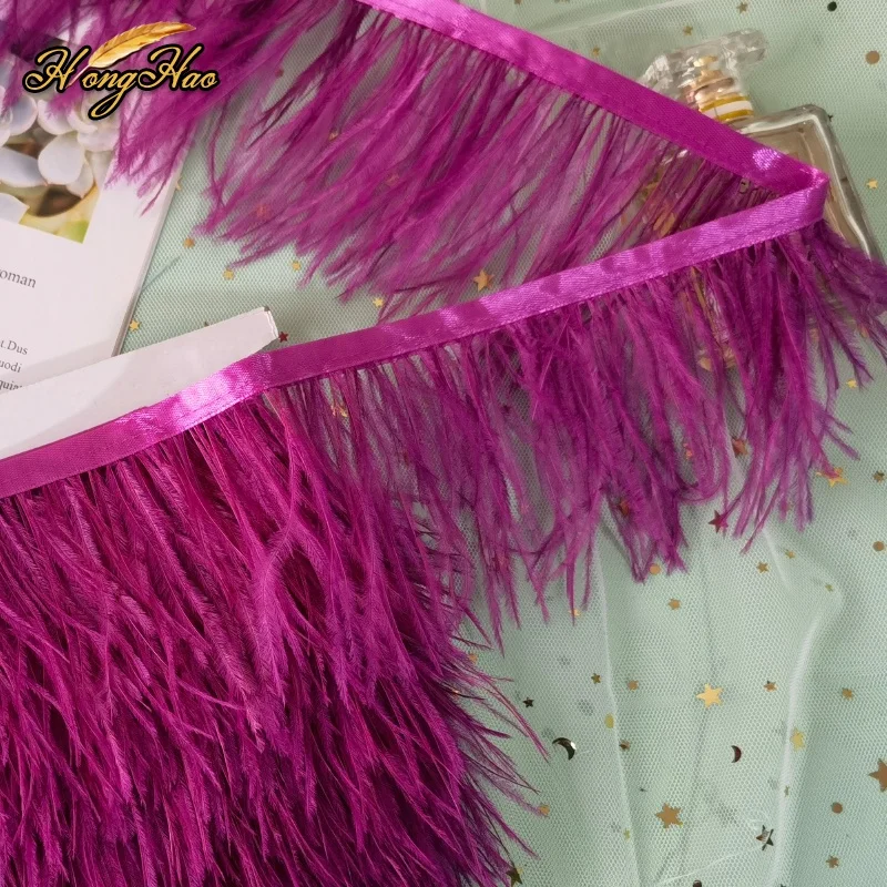 Dyed Ostrich Feather Ribbon Trims for Garments Skirts Dresses-Factory Direct Fringe Trim and Fringe Ostrich Feathers