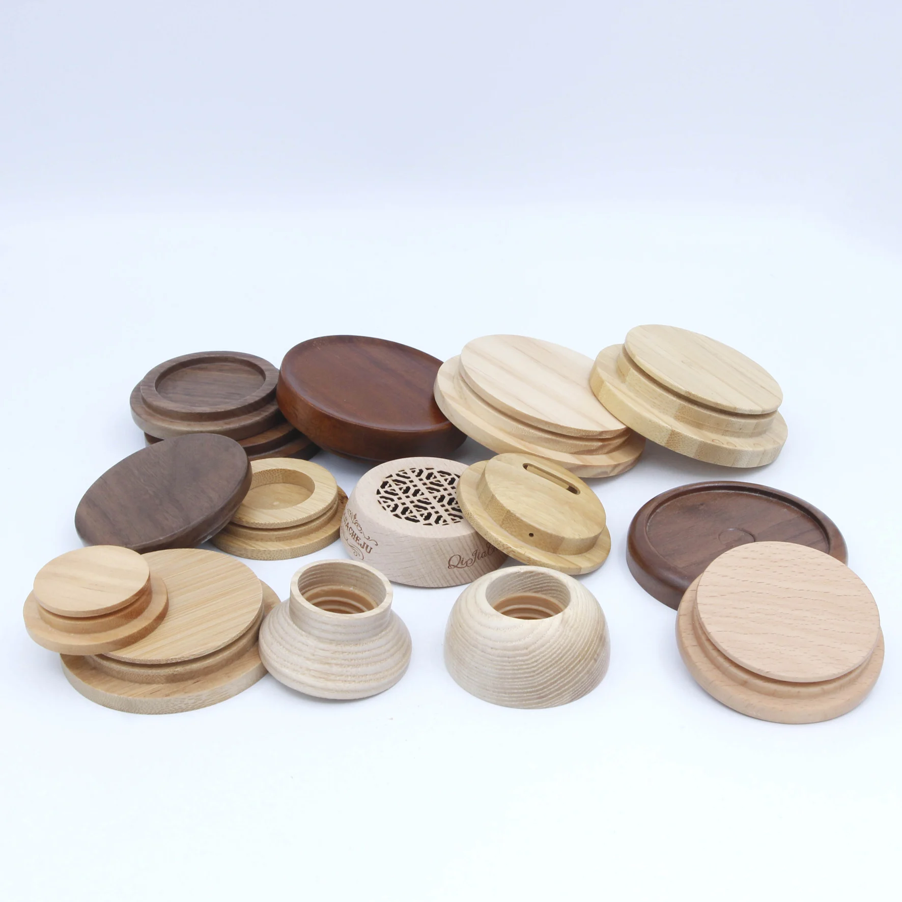 
Food storage canister airtight round bamboo lid glass jar pasta glass container with wood lid 