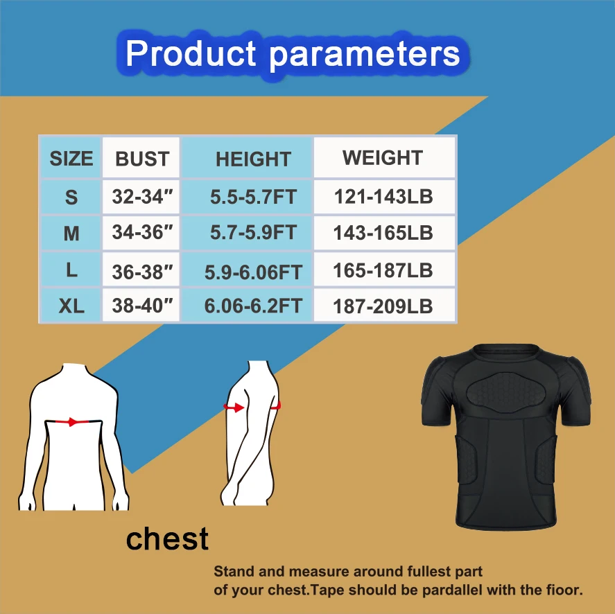 short Sleeve Body Safe Guard Padded Compression Shirts Shoulder Rib Chest Protector Suit for Football Basketball Paintball Rugby