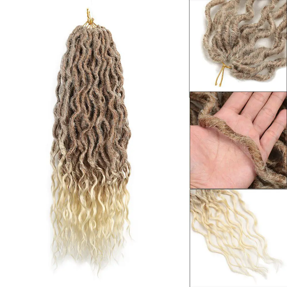 Synthetic Ombre Braids Afro Soft Dreadlocks Pre Looped Gypsy Goddess Faux Locs Crochet Hair With Curly Ends Wavy Queen Locs