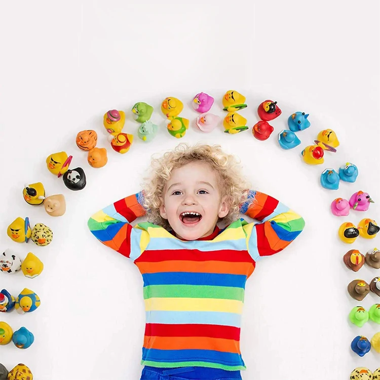 Promotional Custom Plastic Toy Animal Weighted Floating Race Assorted Bath Toy Rubber Ducky Bulk Bathtub Squeaky Bath Duck