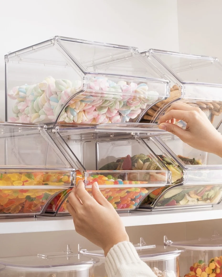 retail acrylic candy bins display/  candy nut dispensers/ counter top acrylic candy bins
