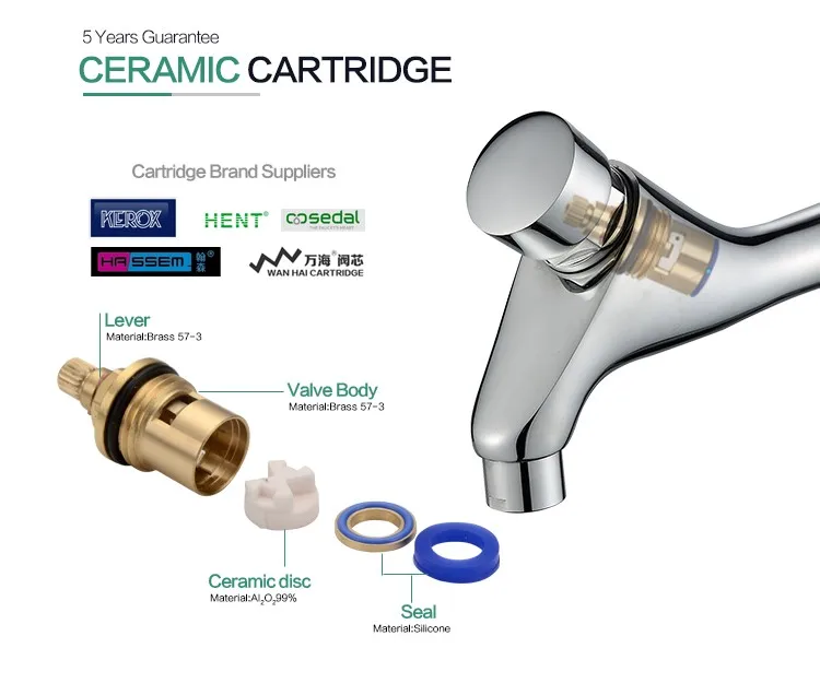 Wall-Mounted Time delay bathroom accessories brass time delay tap basin faucet