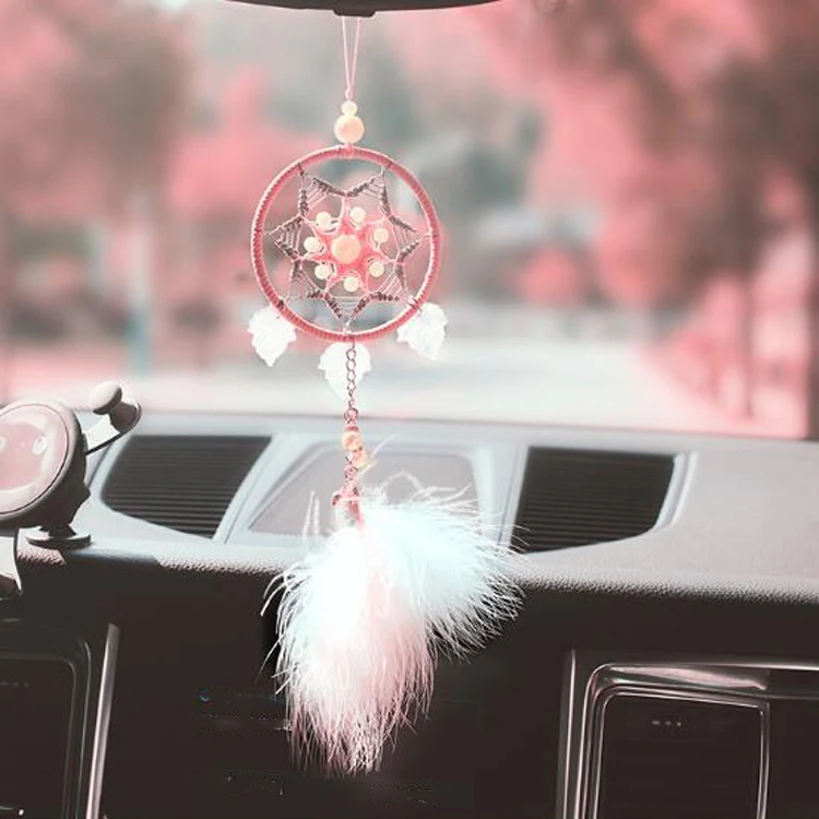 Handmade Dream catcher Car Pendant Cute Girl Heart Pink Wind Chime Rearview Mirror Ornament Creative Festival Gift Home Decor